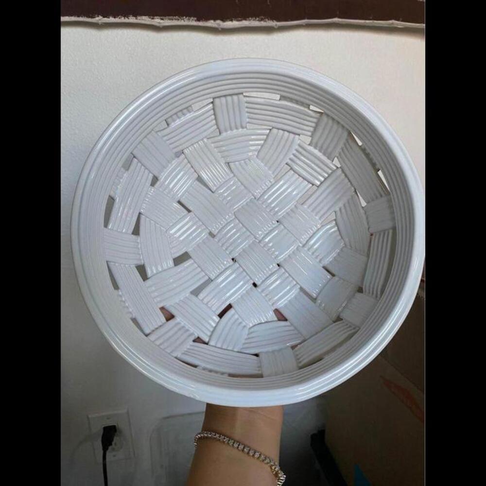 Vintage PCCW mcm mid century weaved white basket ceramic bowl
